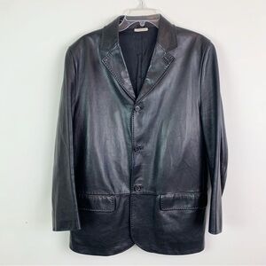 Ermenegildo Zegna Black Leather Pea Coat